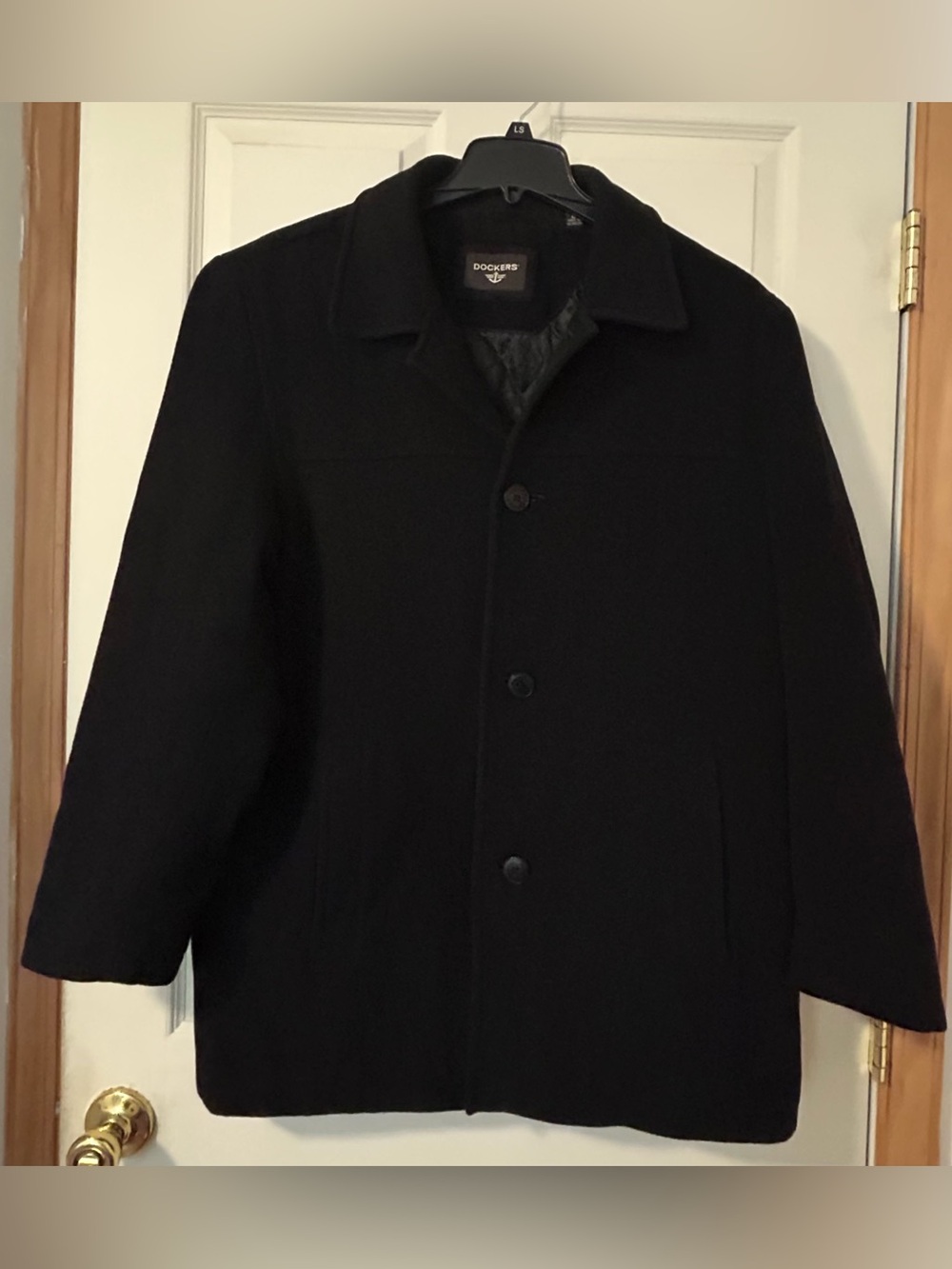 Dockers Black Men’s Single-Breasted Wool Blend Pea Coat Coat L